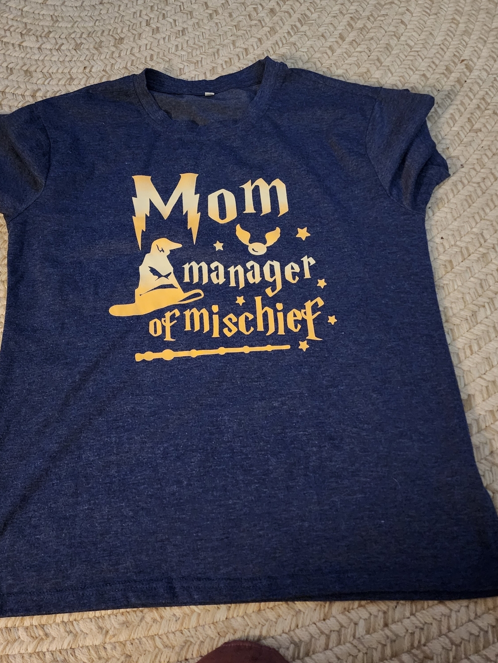 Unk‎ Navy Blue Tee with Gold 'Mom Manager of Mischief' Graphic